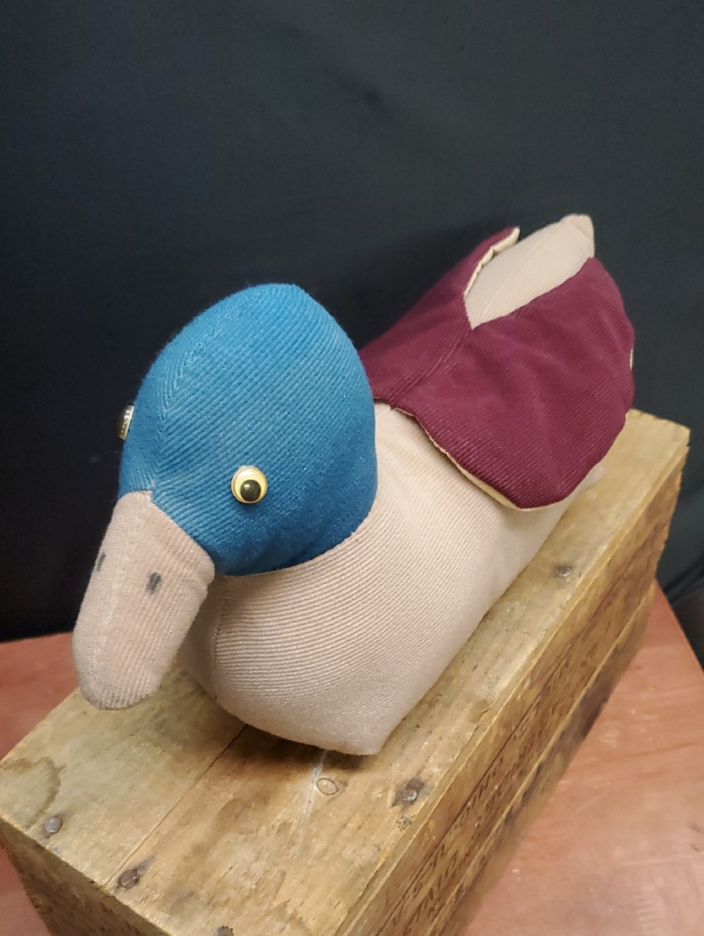 Vintage Farmhouse Quilted Weighted Corduroy Fabric Mallard Duck Doorstop - Picture 2 of 8